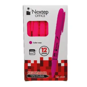 Marcador Nextep Resaltador Tipo Pluma Punta Cincel Color Rosa C/12 Pzas