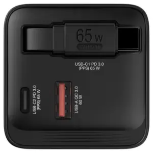 Cargador Verbatim GaN 65W de Cable retráctil