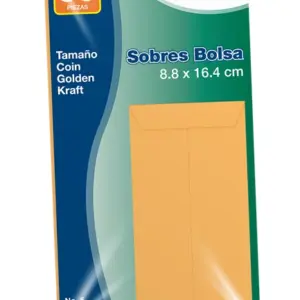 Sobre COIN Kraft Mapasa 60Kg Pegue al Centro Solapa Engomada 8.8x16.4cm 10 Pqtes C/50 Sobres c/u