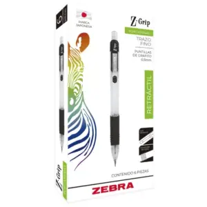 Lapicero Zebra Grip Negro 0.5mm Caja C/6 Pzas