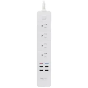 Barra Multicontacto Inteligente WiFi Nexxt Home Protector de Sobretensión con 4 tomacorrientes 4 puertos USB 1.8m Blanco