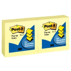 Notas Adhesivas 3M Post it Pop-Up Amarillas 3x3 Paquete C/5 Blocks de 100 hojas