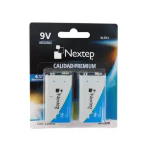 Pilas Nextep 9V Alcalinas Cuadrada 6LR61 c/2 Piezas