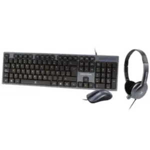Kit Alámbrico Perfect Choice 3en1 Teclado-Mouse-Diadema para Oficina Color Azul