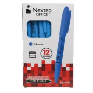 Marcador Nextep Resaltador Tipo Pluma Punta Cincel Color Azul C/12 Pzas