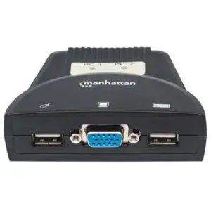 Mini Switch KVM Manhattan 2 Puertos USB 2:1 Cables+Audio Color Negro