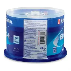 Disco Compacto Verbatim Blu Ray BD-R 25GB 16X Torre C/50