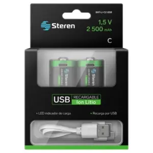 Paquete de Baterías Steren Li-ion Recargables USB-C 1.5Vcc 2500mAh