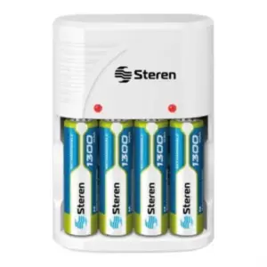 Cargador de Pilas Steren para AA/AAA 9VC NICD/NIMH Incluye 4 Pilas AA