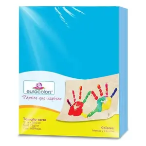 Papel Cortado Eurocolors Carta Azul Celeste C/100