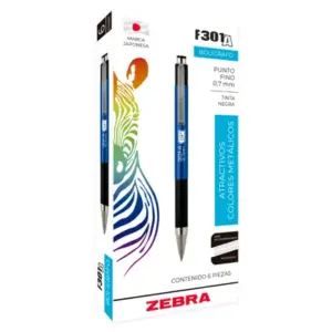 Bolígrafo Zebra F-301 Retráctil Metálico Punto Fino 0.7mm Color Azul C/6 Pzas