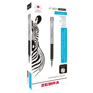 Bolígrafo Zebra F-301 Retráctil Metálico Punto Fino 0.7mm Color Negro C/6 Pzas